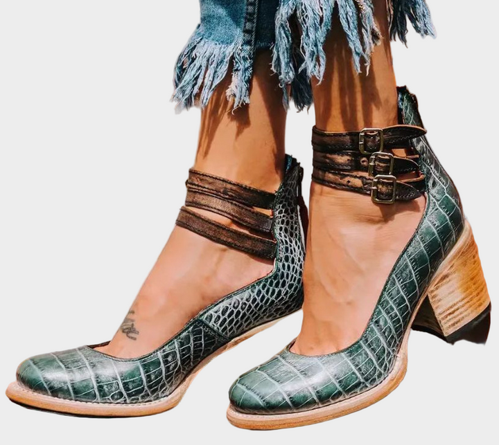 Shoes with Multiple Straps and Thick Heel