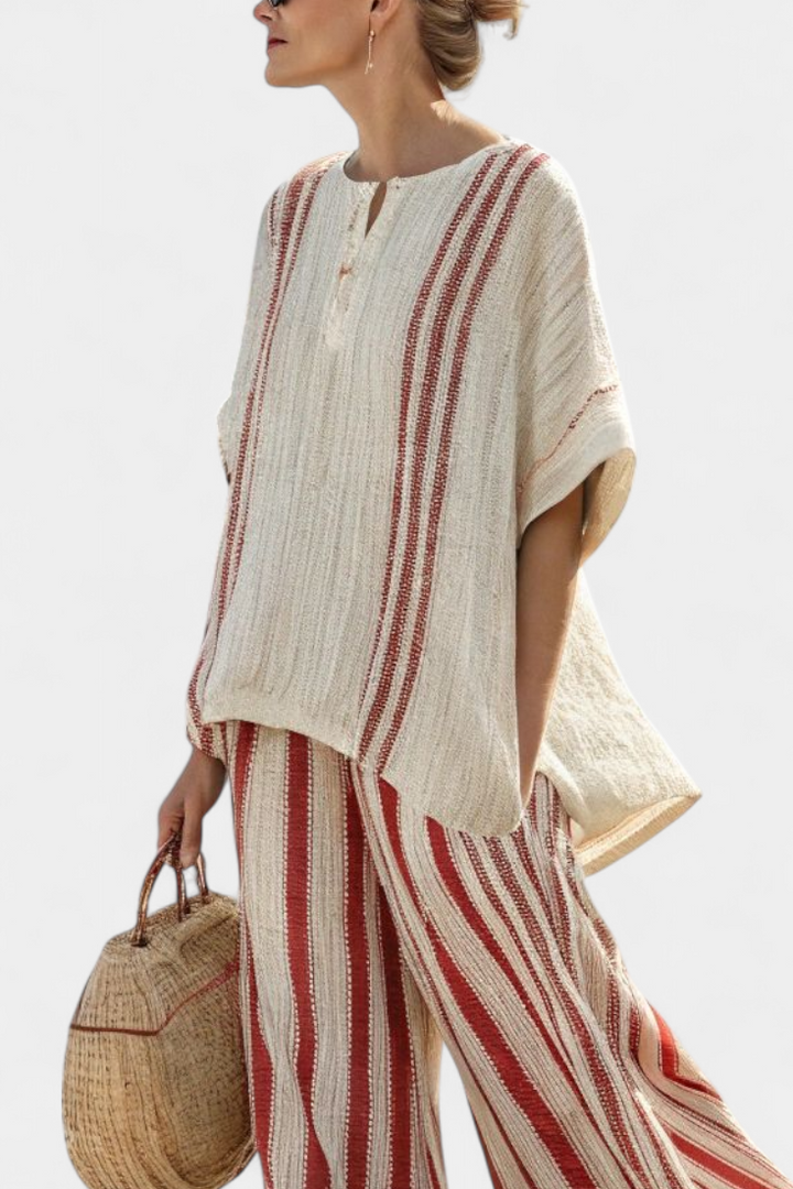 Shocking Two-Piece Daisy Costume with Red Stripes in Natural Texture