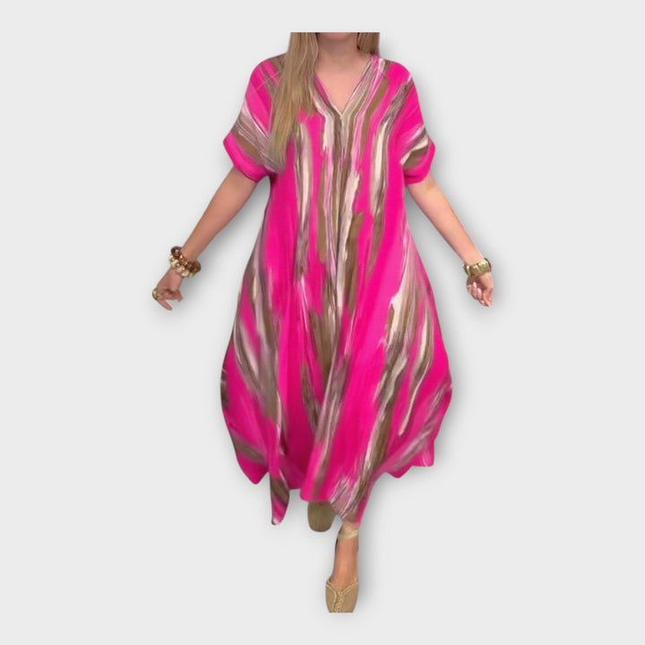 Lang Kaftan med V-udskæring og Bredde Ærmer