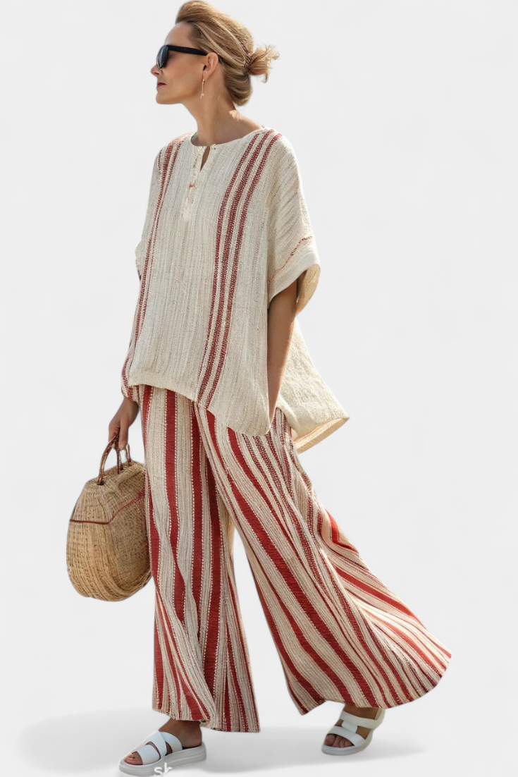 Shocking Two-Piece Daisy Costume with Red Stripes in Natural Texture