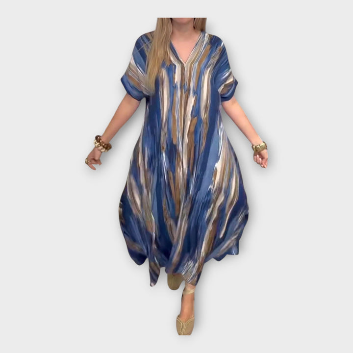 Lang Kaftan med V-udskæring og Bredde Ærmer