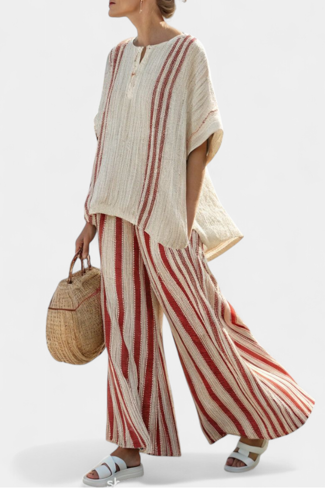 Shocking Two-Piece Daisy Costume with Red Stripes in Natural Texture