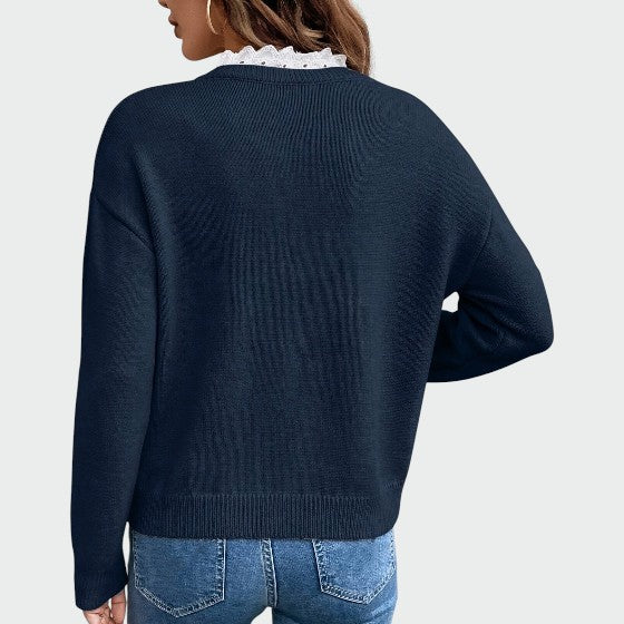 Alma – Blouse with V-neck and Lace Trim