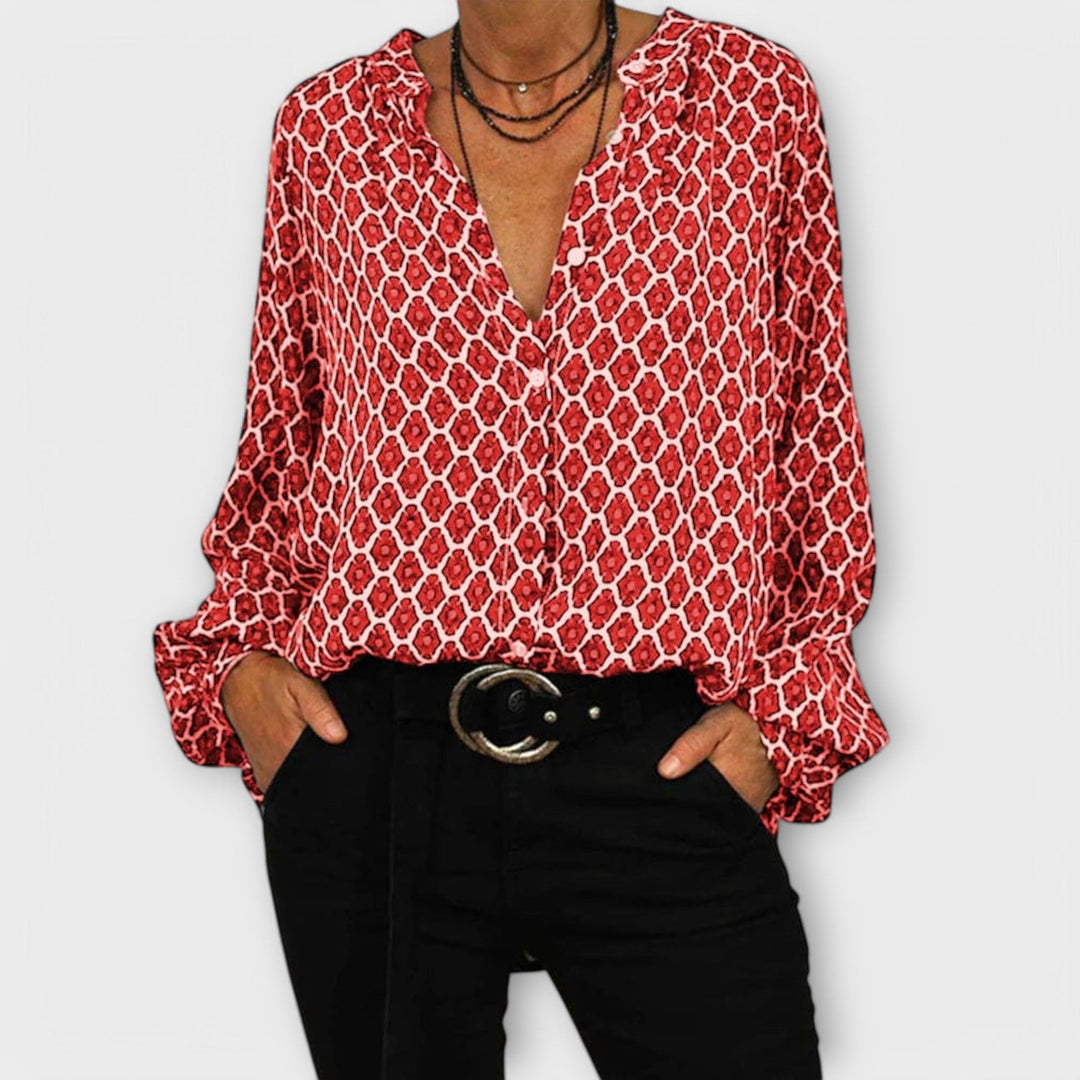 Zara - Fashionable Blouse with V-Neck and Long Sleeves