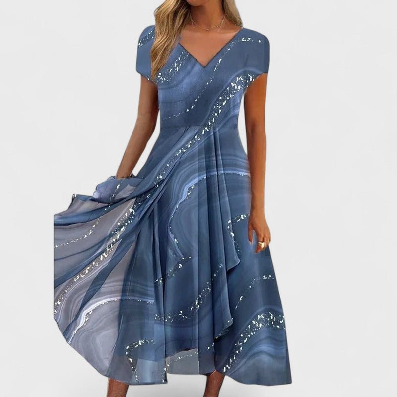 Isha – Elegant V-Neck Midi Dress