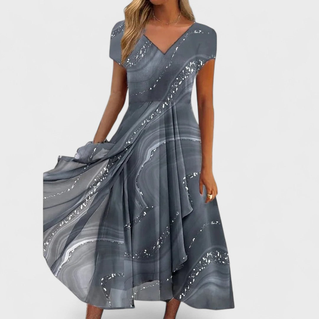 Isha – Elegant V-Neck Midi Dress