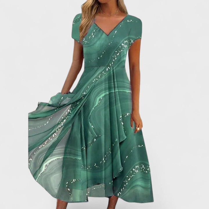 Isha – Elegant V-Neck Midi Dress