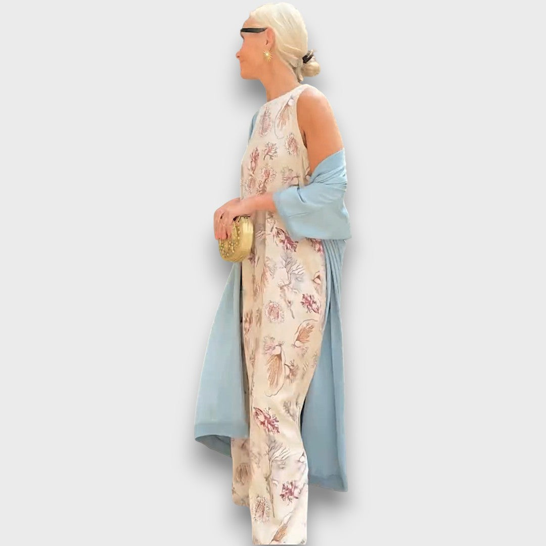 Long Dress with Floral Design & Light Jacket