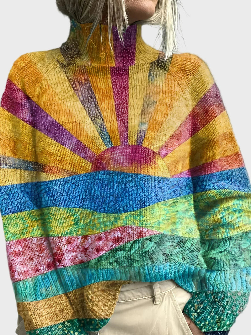 High Neck Sweater with Refined Pattern