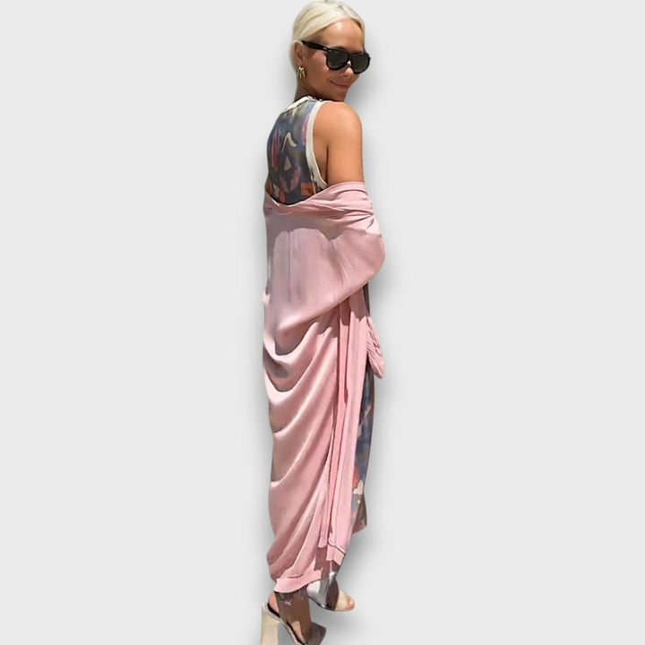 Long Dress with Floral Design & Light Jacket