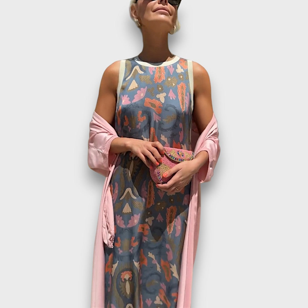 Long Dress with Floral Design & Light Jacket