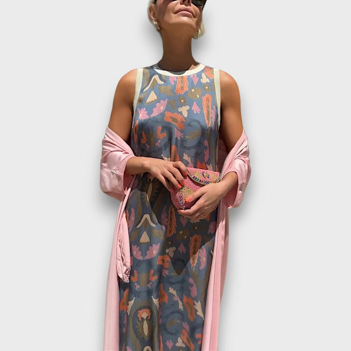 Long Dress with Floral Design & Light Jacket