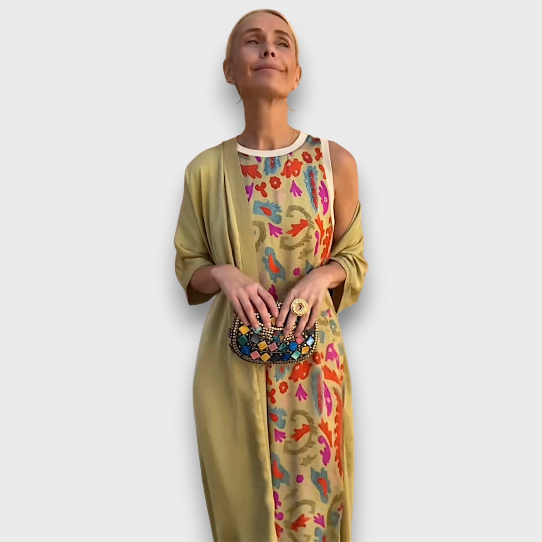 Long Dress with Floral Design & Light Jacket