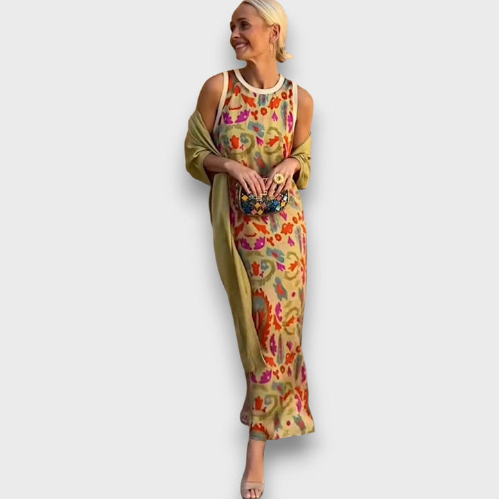Long Dress with Floral Design & Light Jacket