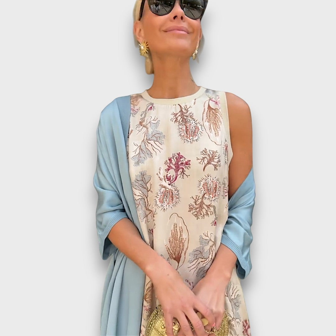 Long Dress with Floral Design & Light Jacket