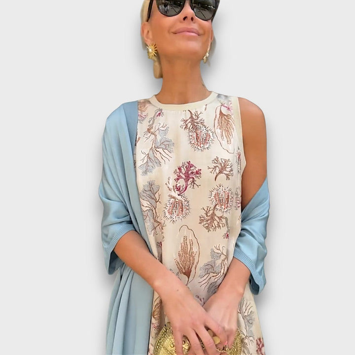 Long Dress with Floral Design & Light Jacket