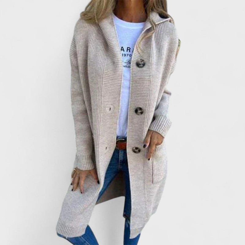 Adriana - Long Jacket with Hood and Buttons
