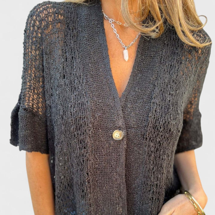 Varrea - Women's Solid Color Sweater with One Button